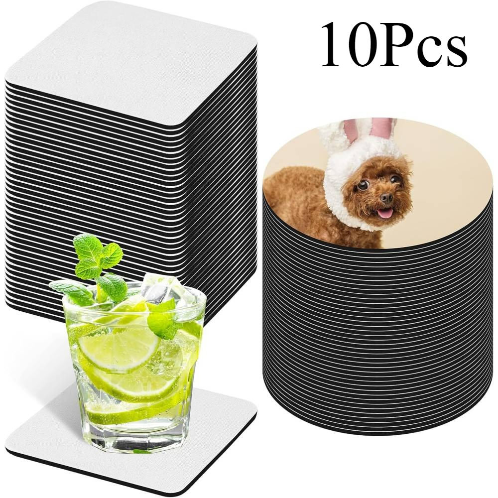 Sublimation Mug Blank - แผ่นรองแก้วสำหรับงานซับลิเมชั่น 10 ชิ้น ชุดใหญ่ – แผ่นรองแก้วยางทรงสี่เหลี่ยมและทรงกลม