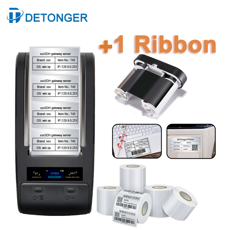 Commercial Ribbon Printing Machine - DETONGER แบบพกพา Thermal Transfer เครื่องริบบิ้นสัตว์เลี้ยง Fixed